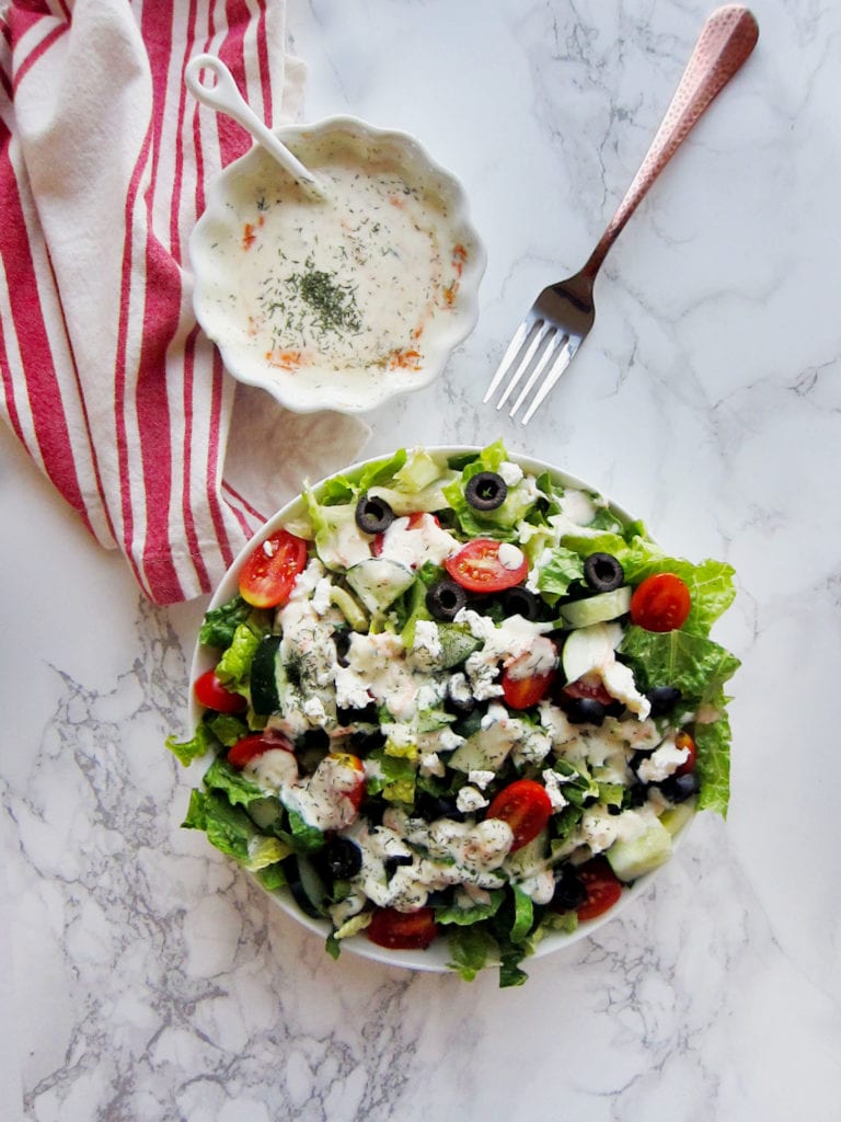 Easy greek salad with vegan cashew tzatziki