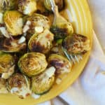 Oven roasted garlic Brussel sprouts with balsamic glaze & almonds
